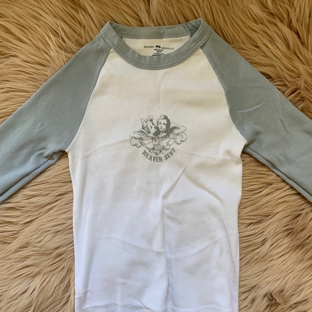 Brandy Melville Heaven Sent Long Sleeve Baby Tee Baseball Raglan Angel Cupid